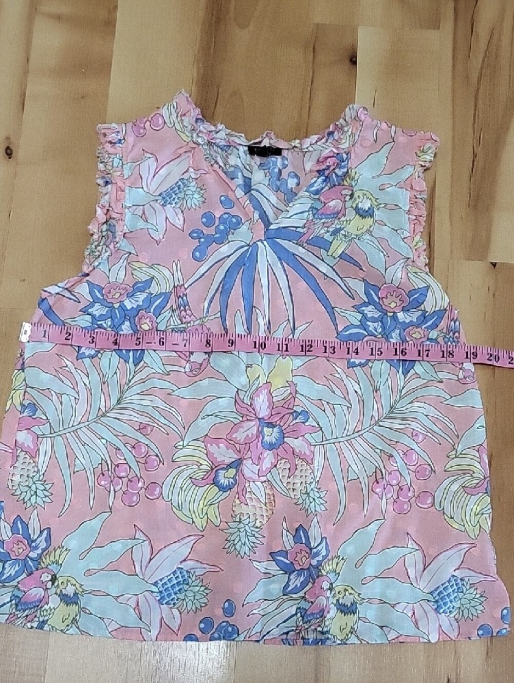 Talbots Women’s Large Petite Sleeveless Floral Blouse Pink Blue Tropical Print - Picture 10 of 12